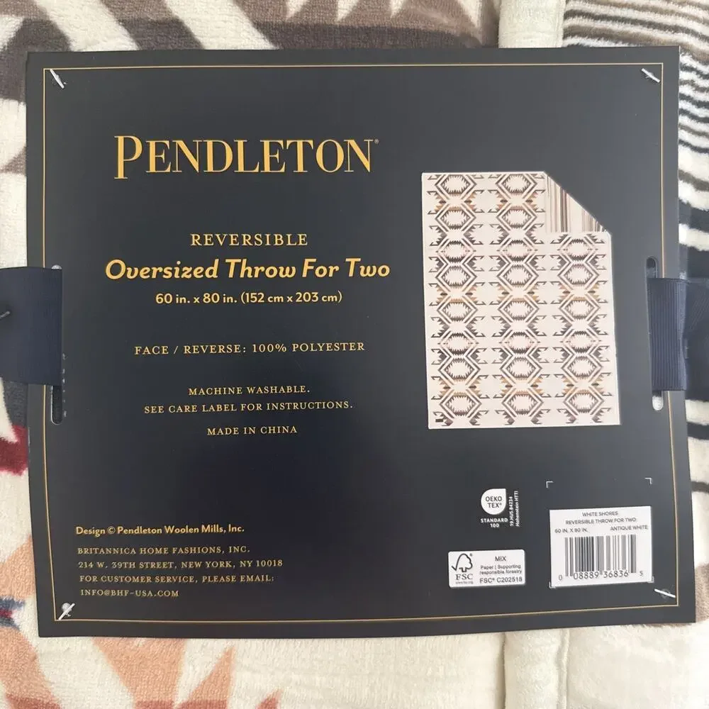 Pendleton Throw Blanket For Two 60x80” Reversible White Shores Southwestern NEW